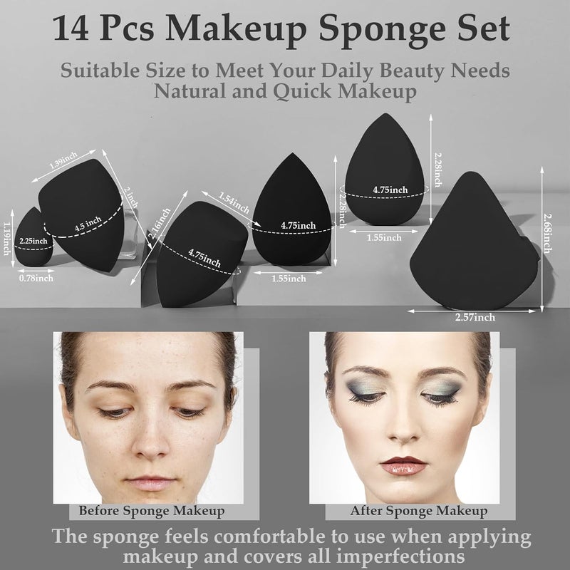 AuraRay 14 Pcs Makeup Sponge Set, Beauty Sponges Blender with 4 Pcs Powder Puff and 4 Pcs Mini Make up Sponges for Liquid,Foundation,Powder,Concealer,Cream (Black) - Image 3